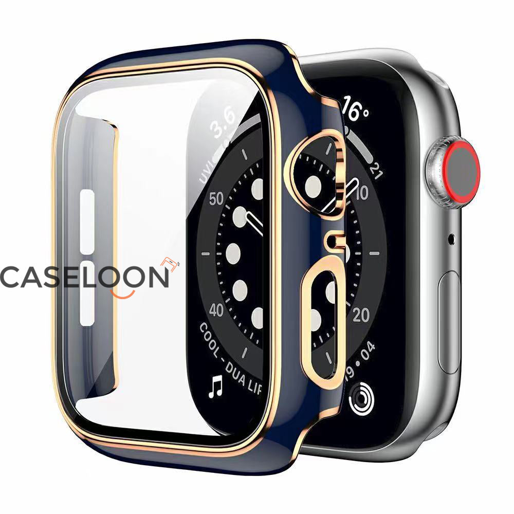 Blue 44 mm Watch Case Compatible for Apple Watch Series 4/5/6/SE 44mm Case with Screen Protector With Fine Golden Outline (Blue)