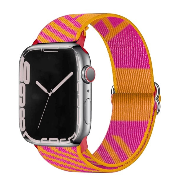 Orange and Pink Scrunchie Strap for Apple watch Series 1,2,3,4,5,6,7 & SE 42,44 & 45 mm. (Adjustable Elastic Nylon )