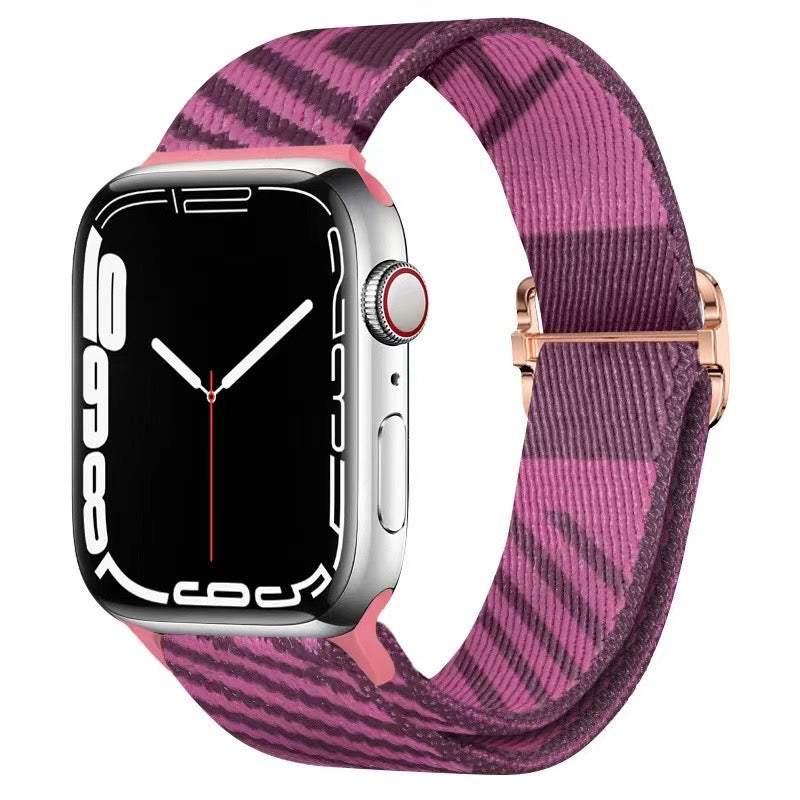 Nylon Solo Loop Strap Bands for Apple Watch 42mm 44mm 45mm 49 mm Adjustable Stretch Elastics Weave - PINK/MAROON