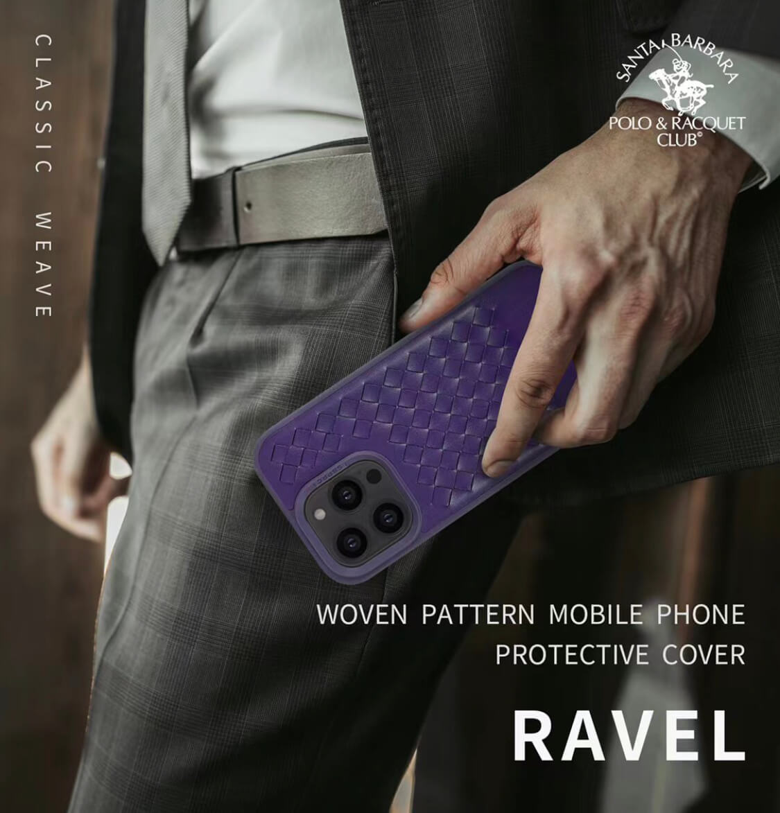 Santa Barbara Polo Ravel Series Leather Back Cover iPhone 14 Pro (Deep Purple)