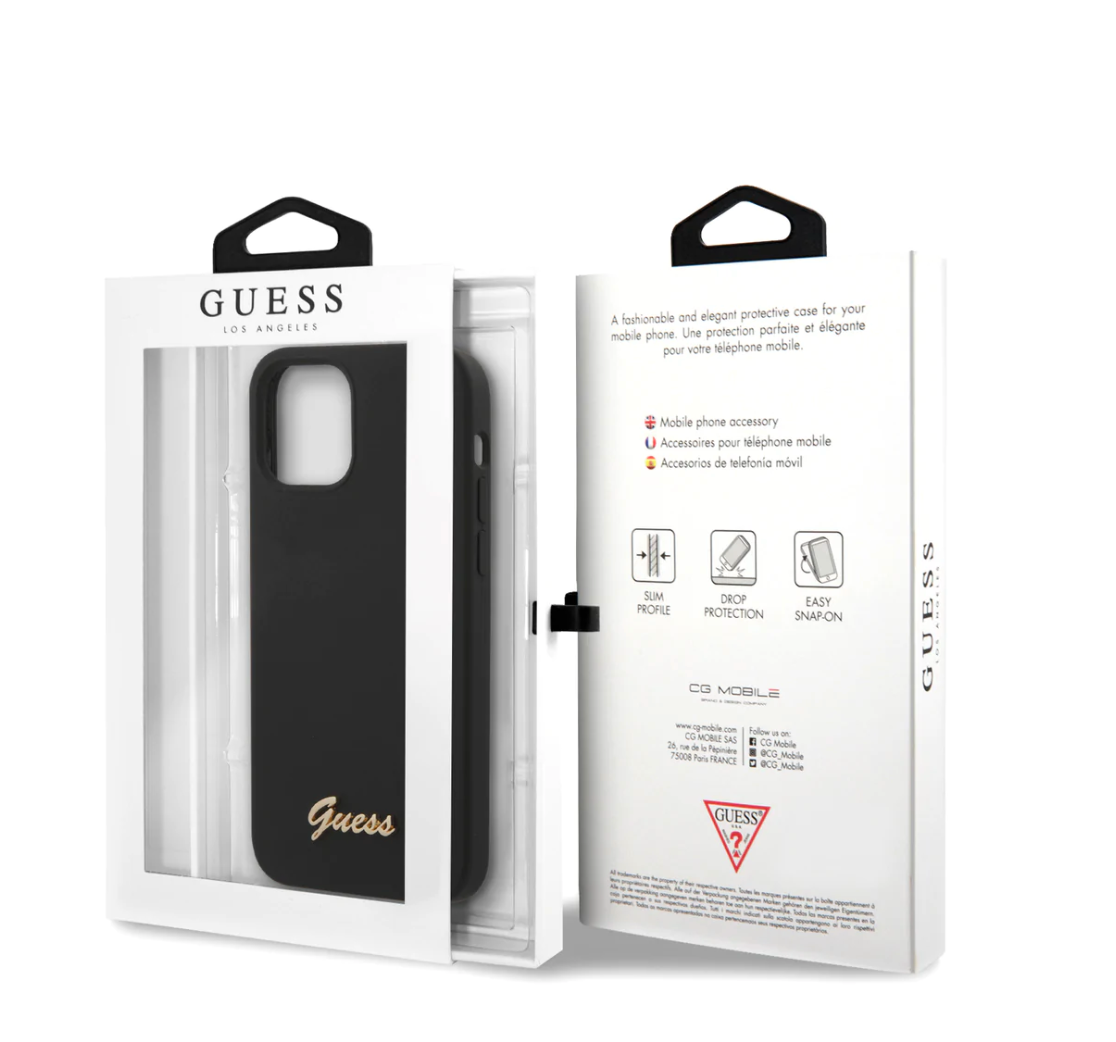 iPhone 12 Pro Max - SILICONE BLACK METAL LOGO Case - GUESS