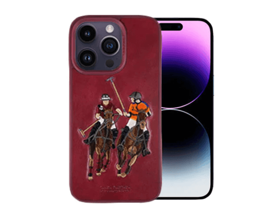 iPhone 14 Pro Max Polo Jockey Genuine Santa Barbara Leather Case (Red)
