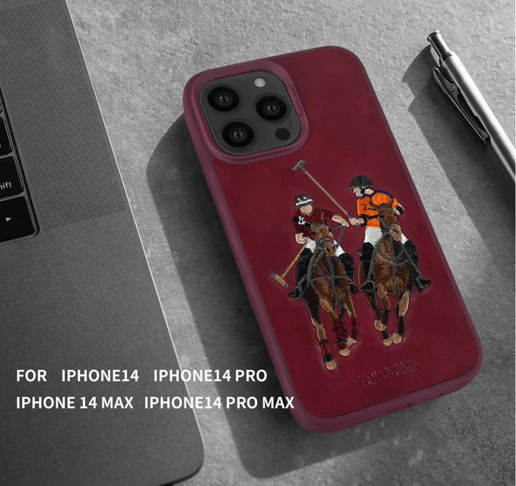 iPhone 14 Pro Max Polo Jockey Genuine Santa Barbara Leather Case (Red)