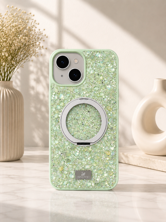 Swarovski Glitter Stone Design MagSafe Stand Case For iPhone 15 Plus (L.Green)