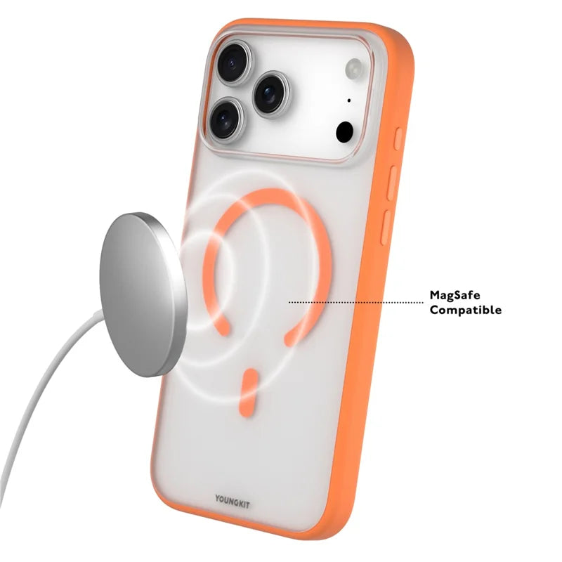 YOUNGKIT Clear Series Frosted Magsafe  Shockproof TPU PC Phone Back Cover for iPhone 17 Pro  - Orange