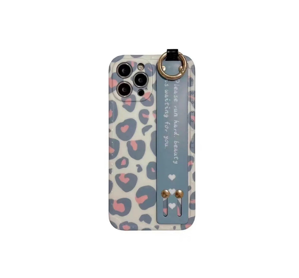 Leopard Design Strap Holder Designer Silicon Case for iPhone 14 Pro