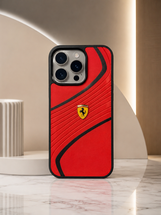 Car Logo Leather Case for iPhone 15 pro Max (Red)