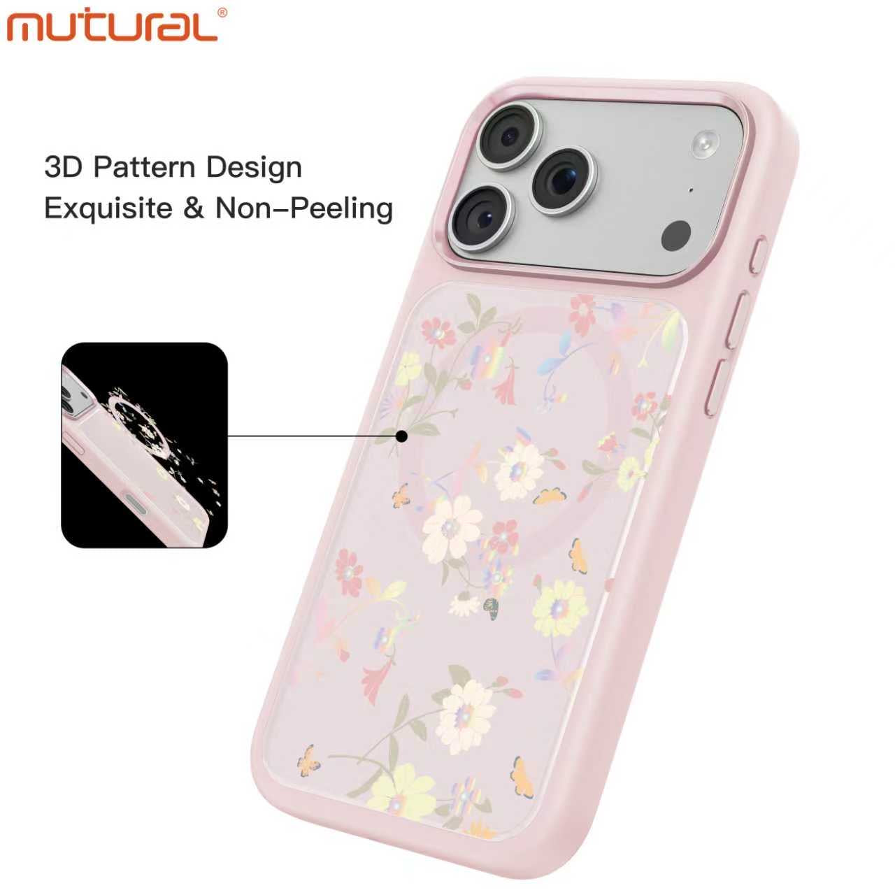 Silicon Protective Magsafe Floral Design Case for iPhone 17 Pro Max (Pink)