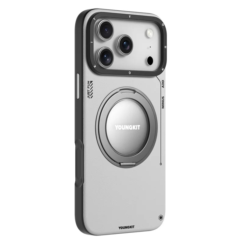 YOUNGKIT  Rotating Magsafe Stand  Shockproof TPU + PU Leather Phone Back Cover for iPhone 17 ProMax - GREY