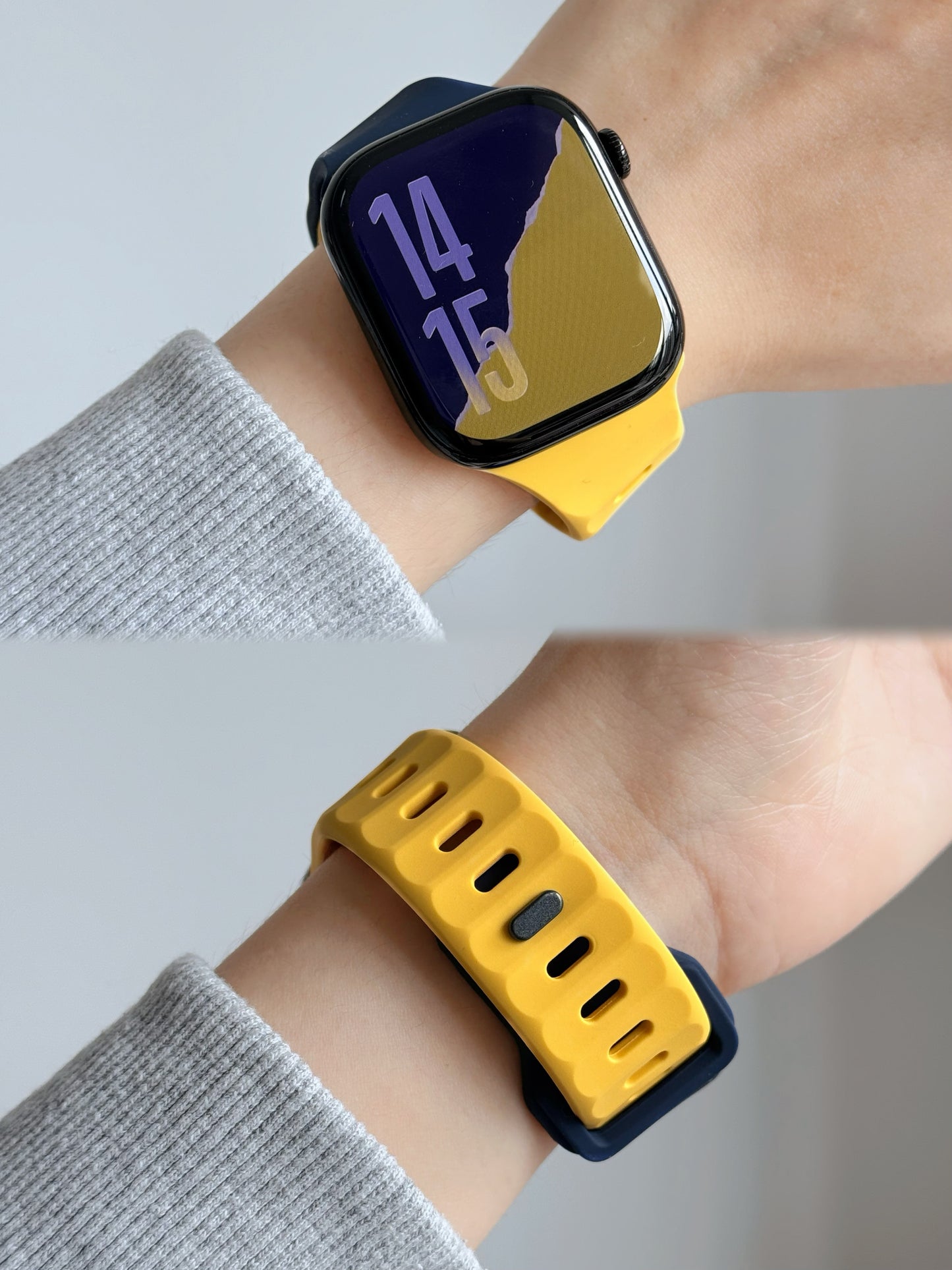 New Style Dual Colour Silicon Watch Band 38/40/41/42 mm (Yellow/Navy Blue)