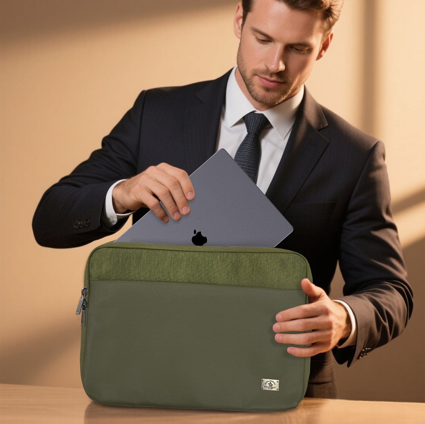 Santa Barbara Polo Matte PU Leather Macbook Bag For Macbook 13 Inch, 14 Inch (iPad 12.9, 13inch)  (Green)