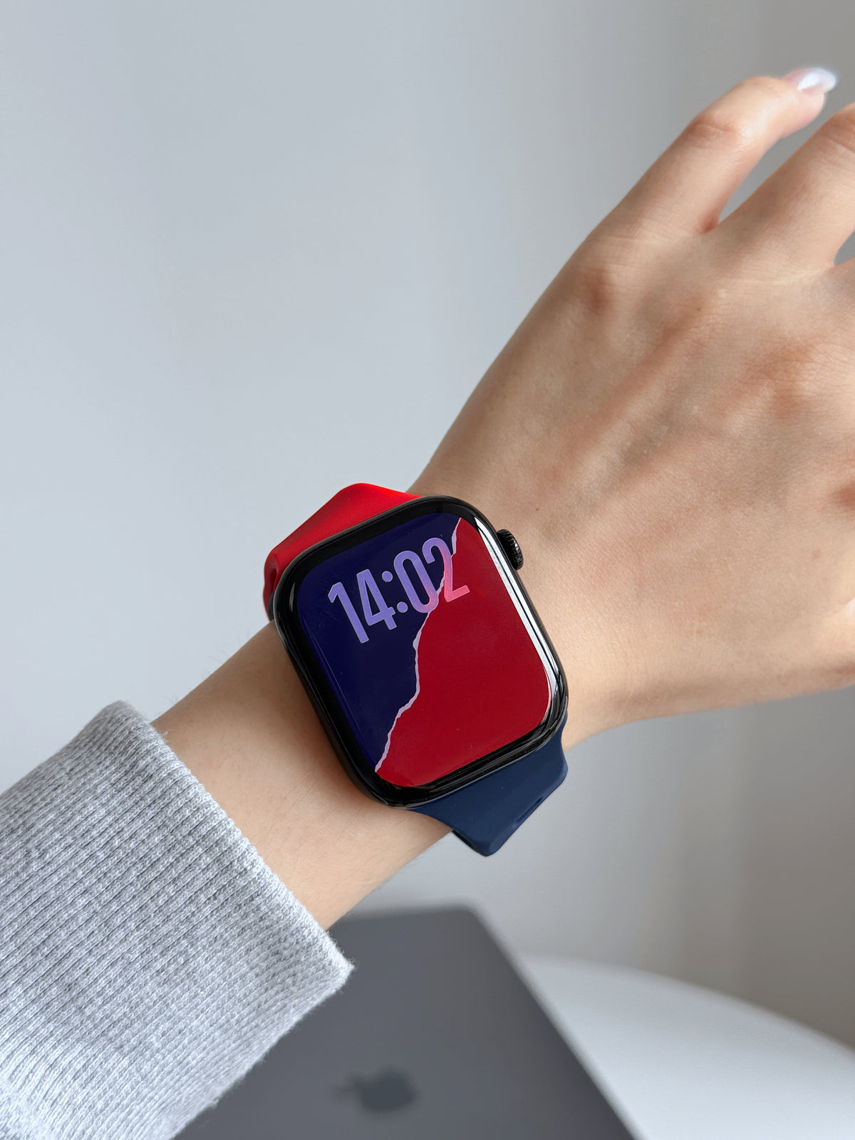 New Style Dual Colour Silicon Watch Band 38/40/41/42 mm (Navy Blue/ Red)