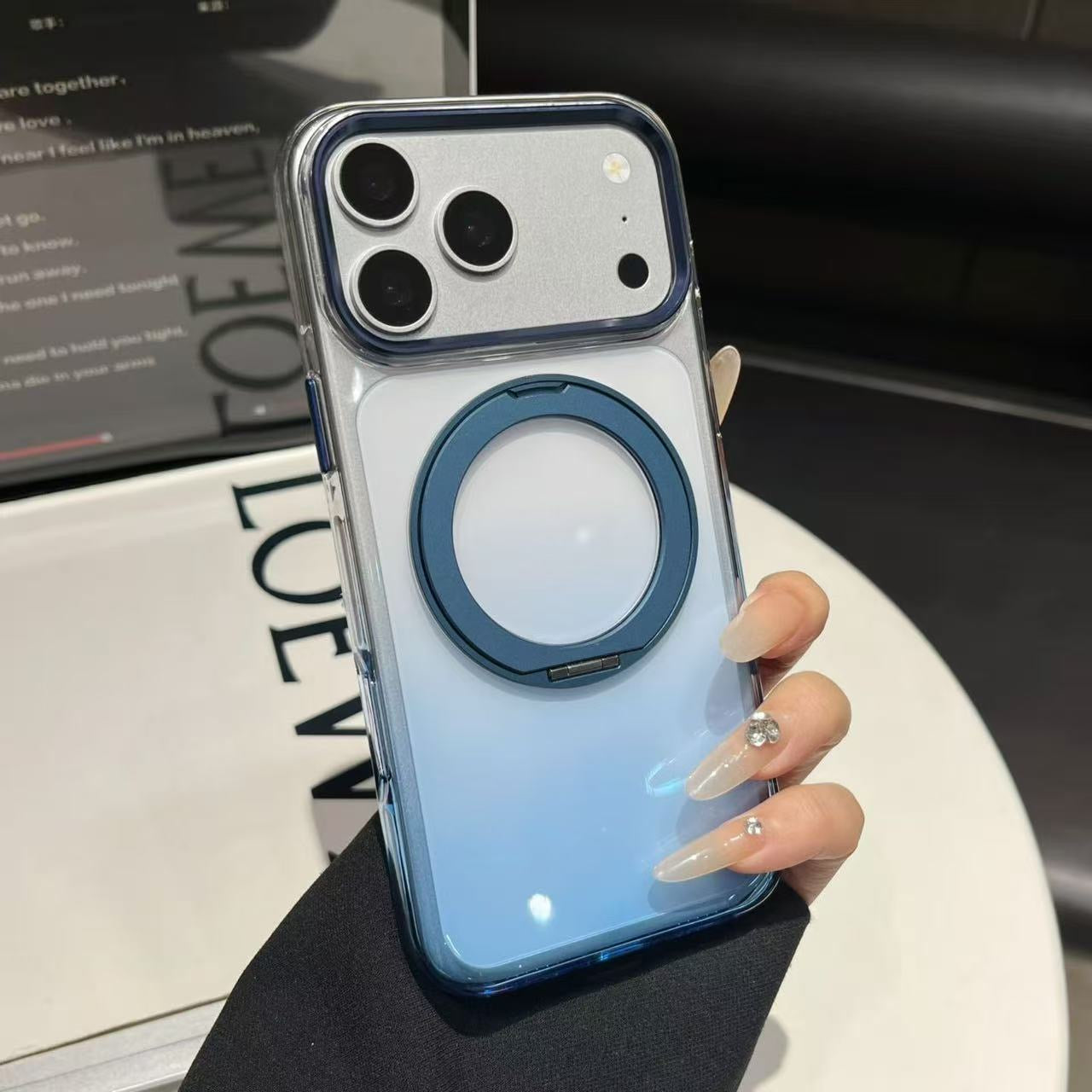Transparent MagSafe Stand Double Colour Case For iPhone17 Pro(Blue)
