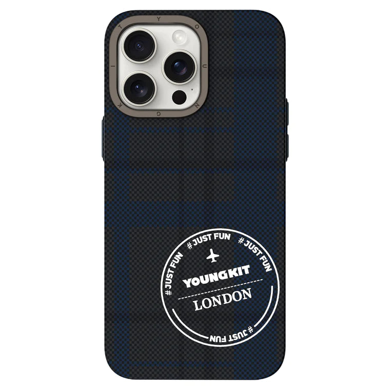 YOUNGKIT City Series LONDON 1500D Kevlar Carbon Fibre Magsafe Retro Case for iPhone 15 Pro