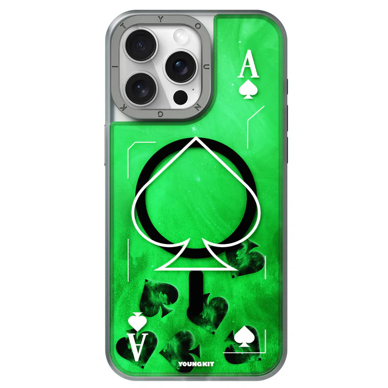 Playing Cards Luminous Radium Sand Case for iPhone 15 Pro Max (Green)