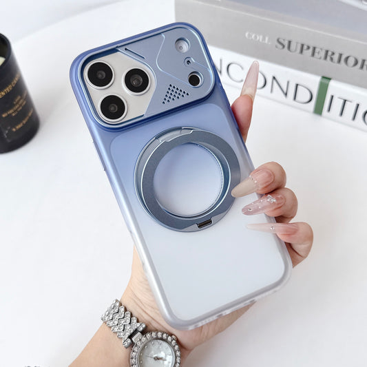 Dual Colour Matte Finish MagSafe 360° Rotating Stand With Metal Camera Cover  Hard Case For iPhone 17 Pro Max / 18 Pro Max (Glacier Blue) (Code:5018)