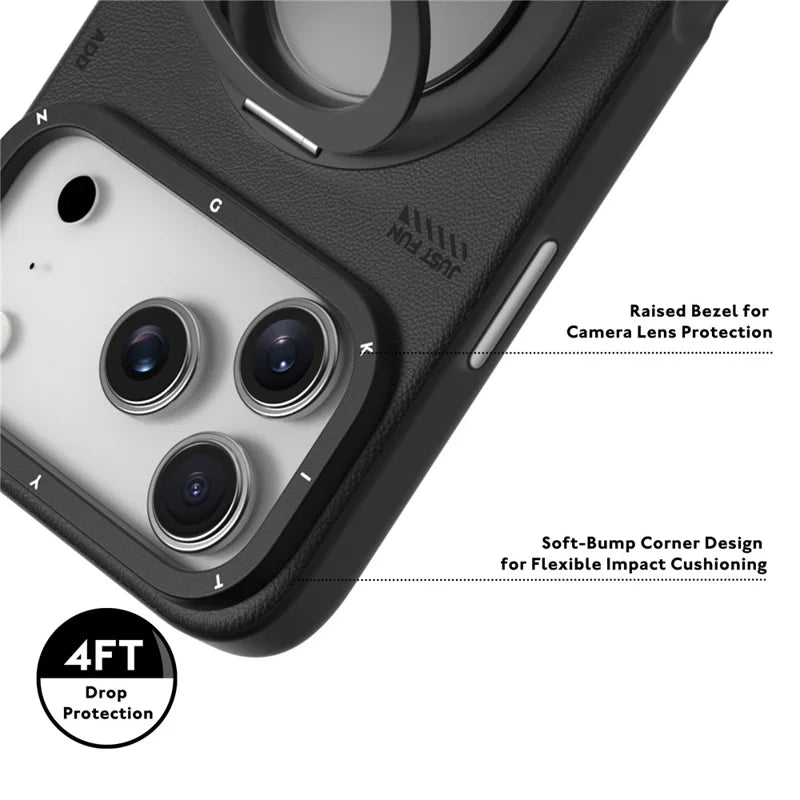 YOUNGKIT  Rotating Magsafe Stand  Shockproof TPU + PU Leather Phone Back Cover for iPhone 17 Pro - BLACK