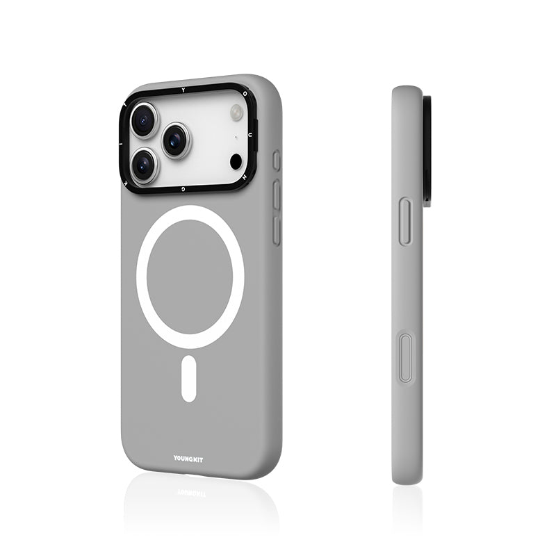 iPhone 17 Pro Max Case | YOUNGKIT Gel Creme Liquid Silicon Camera Stand Series (GREY)