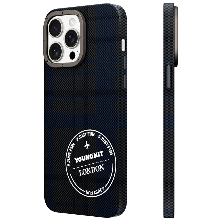 YOUNGKIT City Series LONDON 1500D Kevlar Carbon Fibre Magsafe Retro Case for iPhone 15 Pro