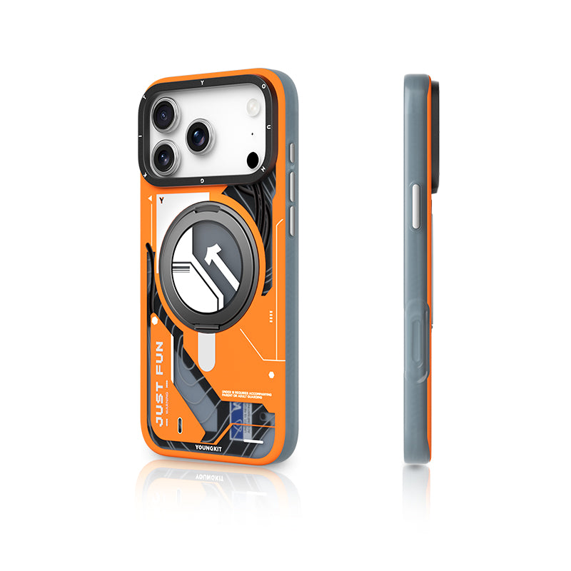 YOUNGKIT Cyberpunk 360° Rotation Ring Stand Case for iPhone 17 Pro Max (ORANGE)