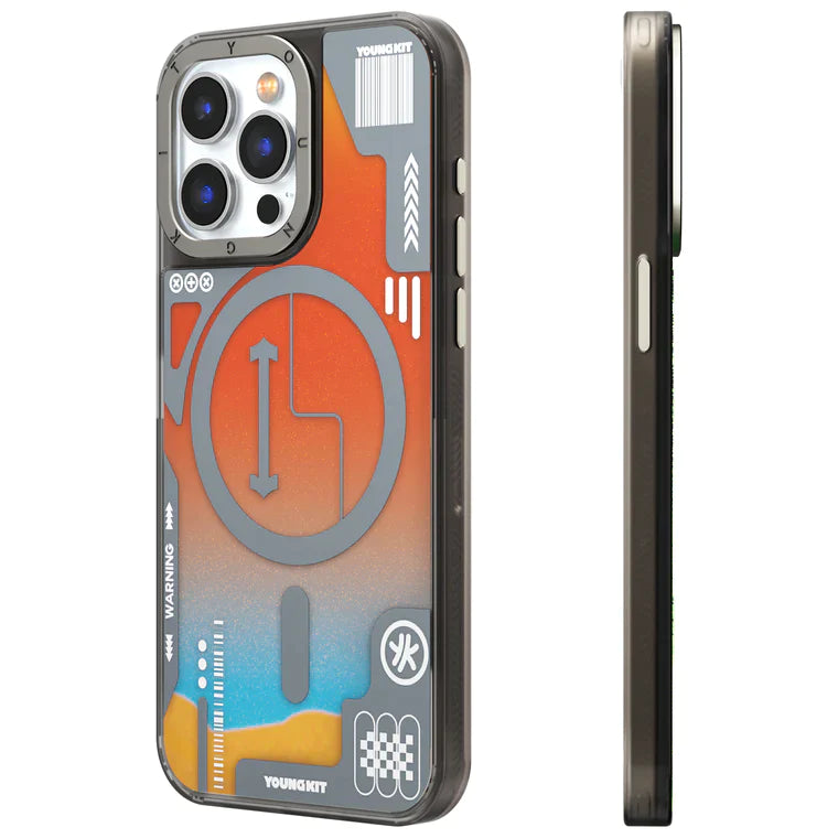 YOUNGKIT Galactic Luminous Quicksand Night Glow Case for iPhone 15 Pro Max (Orange)