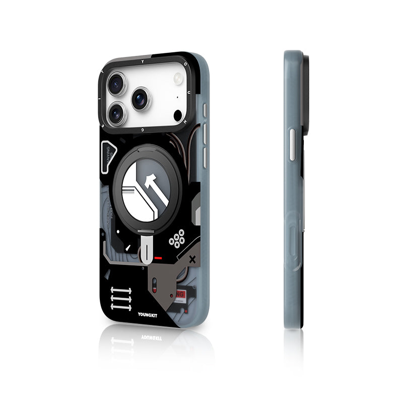 YOUNGKIT Cyberpunk 360° Rotation Ring Stand Case for iPhone 17 Pro Max (BLACK)