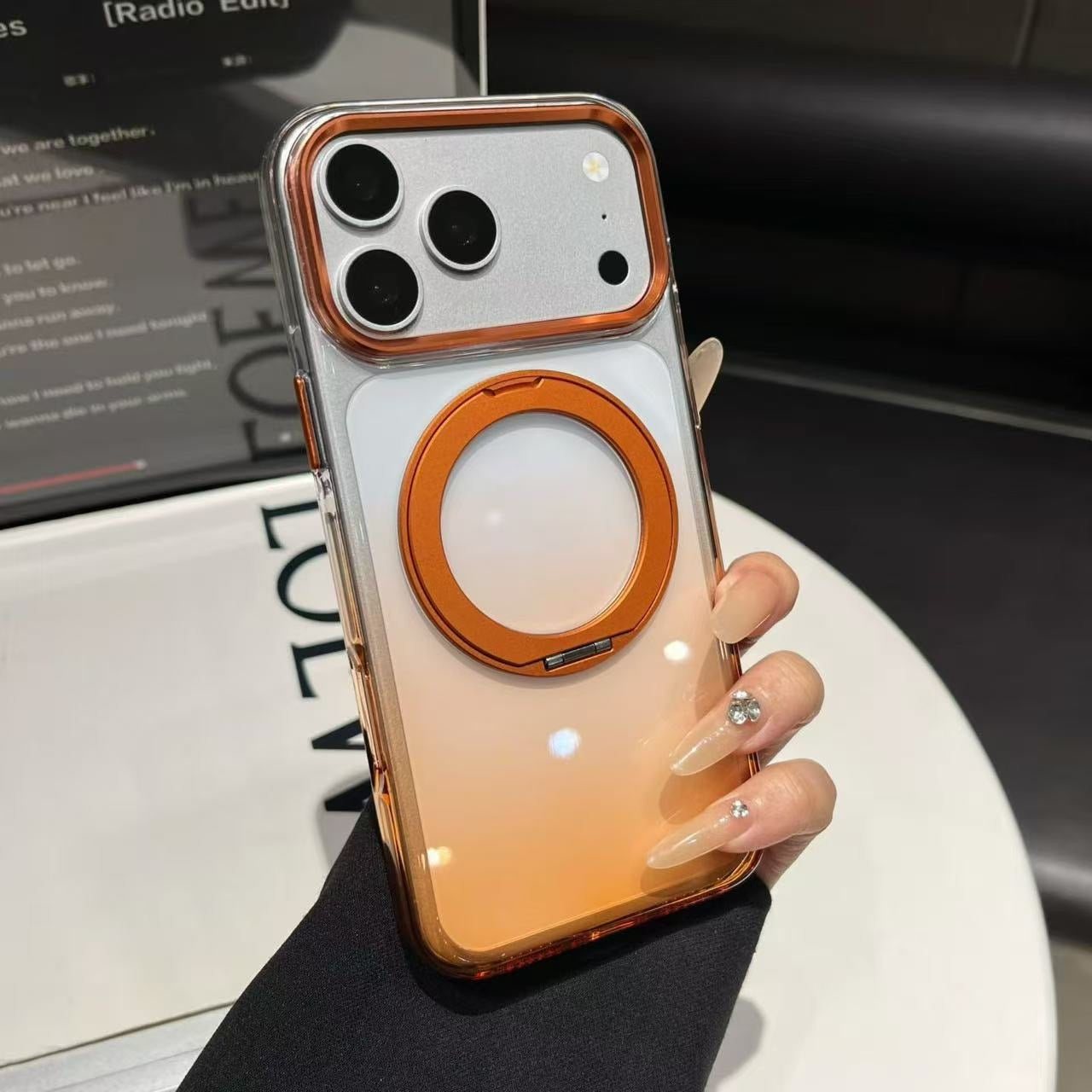 Transparent MagSafe Stand Double Colour Case For iPhone17 Pro(Orange)