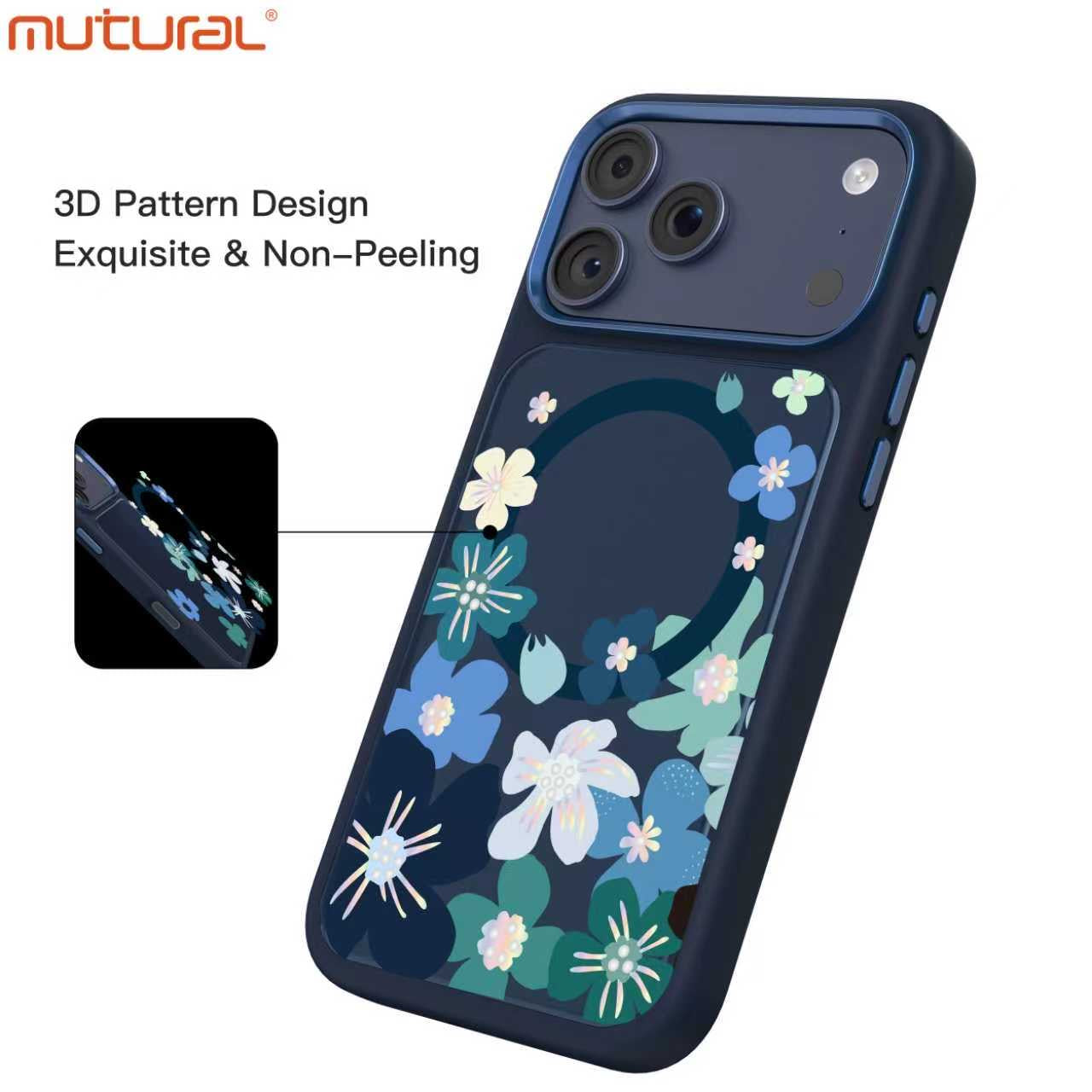Silicon Protective Magsafe Floral Design Case for iPhone 17 Pro (Blue)