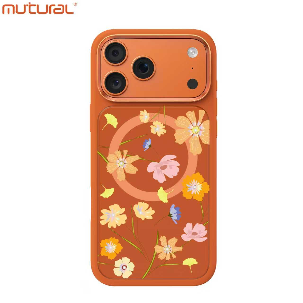 Silicon Protective Magsafe Floral Design Case for iPhone 17 Pro (Orange)