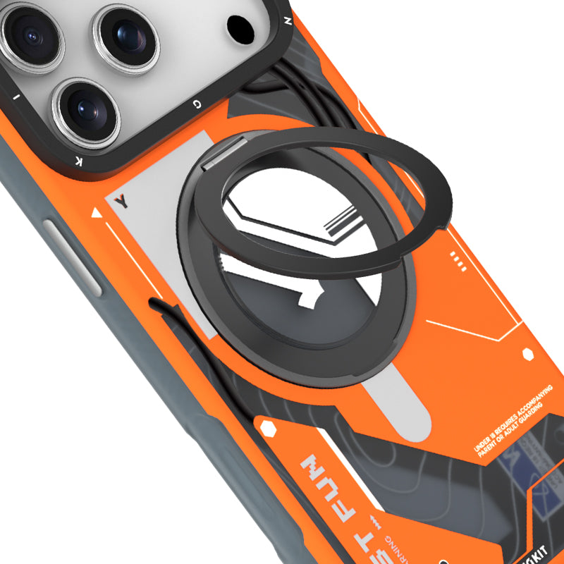 YOUNGKIT Cyberpunk 360° Rotation Ring Stand Case for iPhone 17 Pro Max (ORANGE)