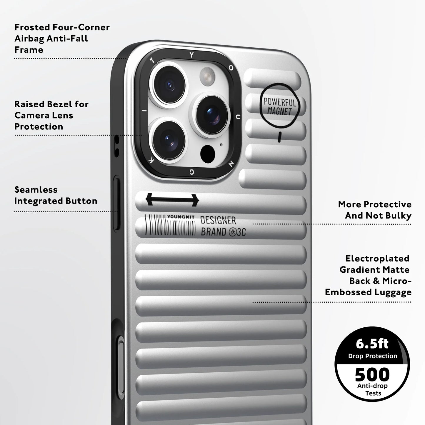 YOUNGKIT Luggage Series True Colour Case for iPhone 16 Pro (Silver)