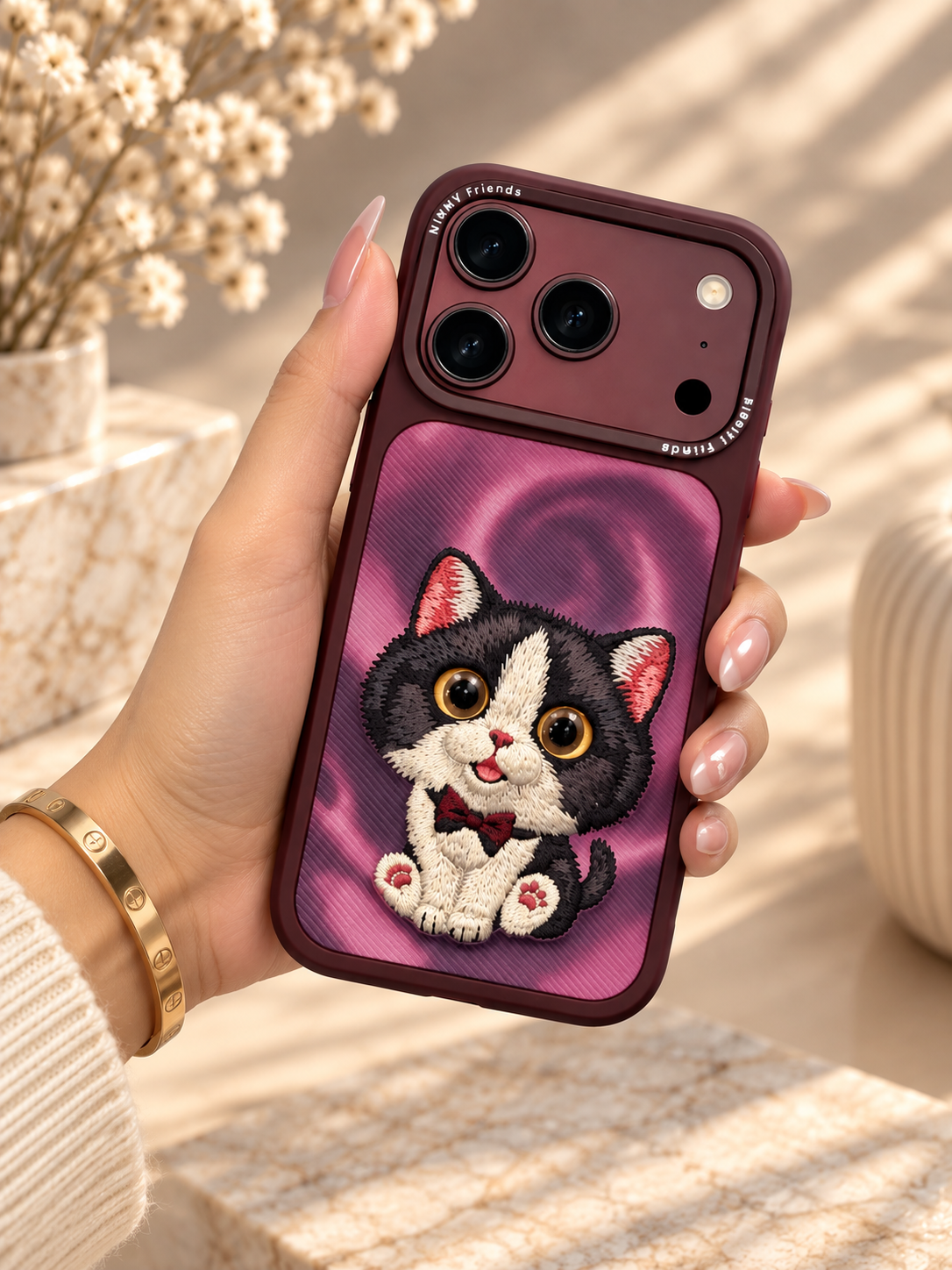 Nimmy Designer Case For iPhone 17 Pro / 18 Pro (Burgundy Cat) (Code:5097)
