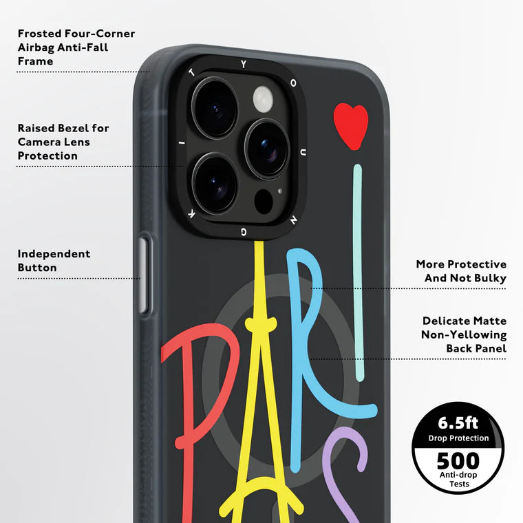 YOUNGKIT Paris Edition Love of Paris Case for iPhone 15 Pro Max (Black)