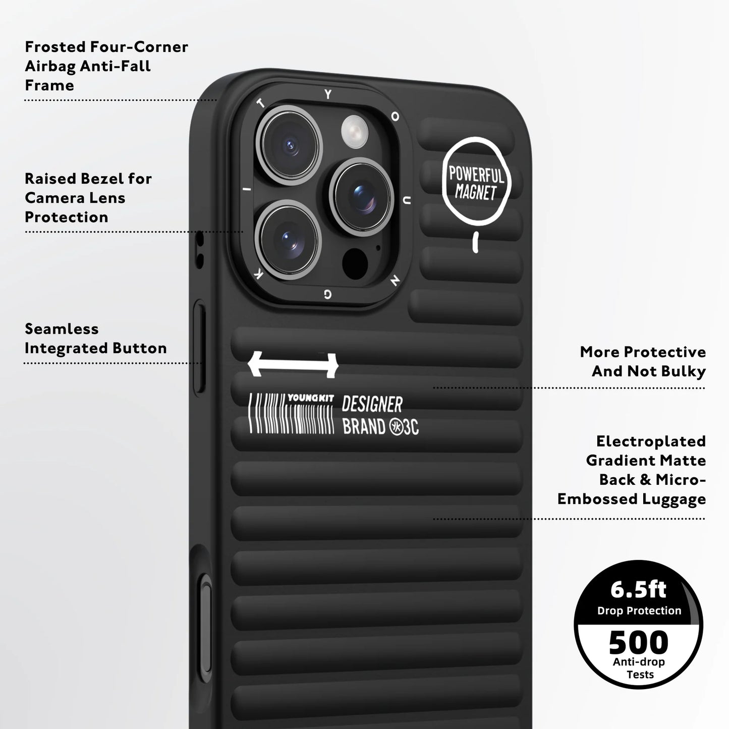 YOUNGKIT Luggage Series True Colour Case for iPhone 16 Pro (Black)