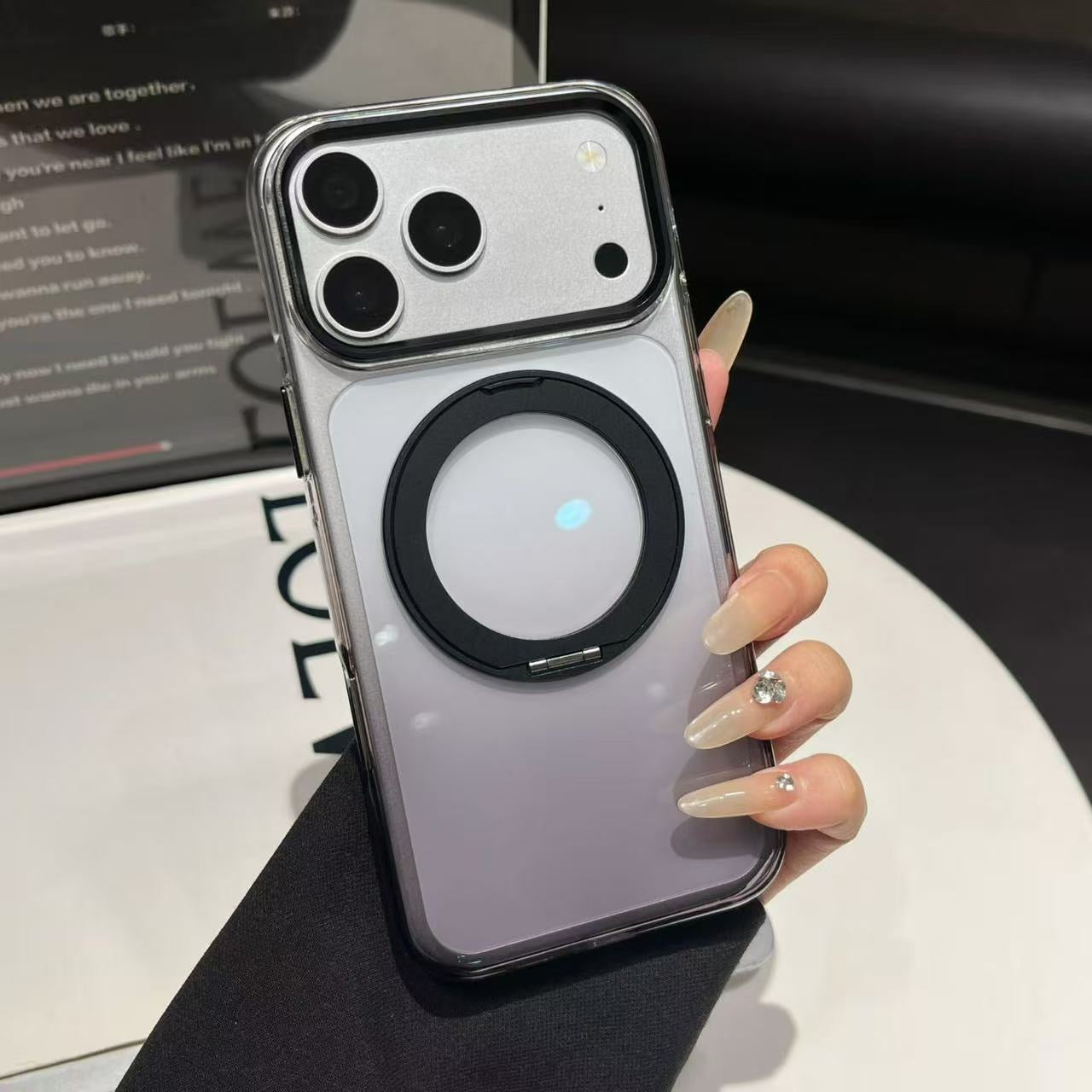 Transparent MagSafe Stand Double Colour Case For iPhone17 Pro(Black)