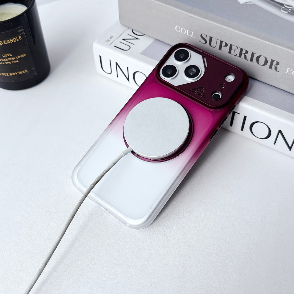 Dual Colour Matte Finish MagSafe 360° Rotating Stand With Metal Camera Cover  Hard Case For iPhone 17 Pro / 18 Pro (Burgundy)