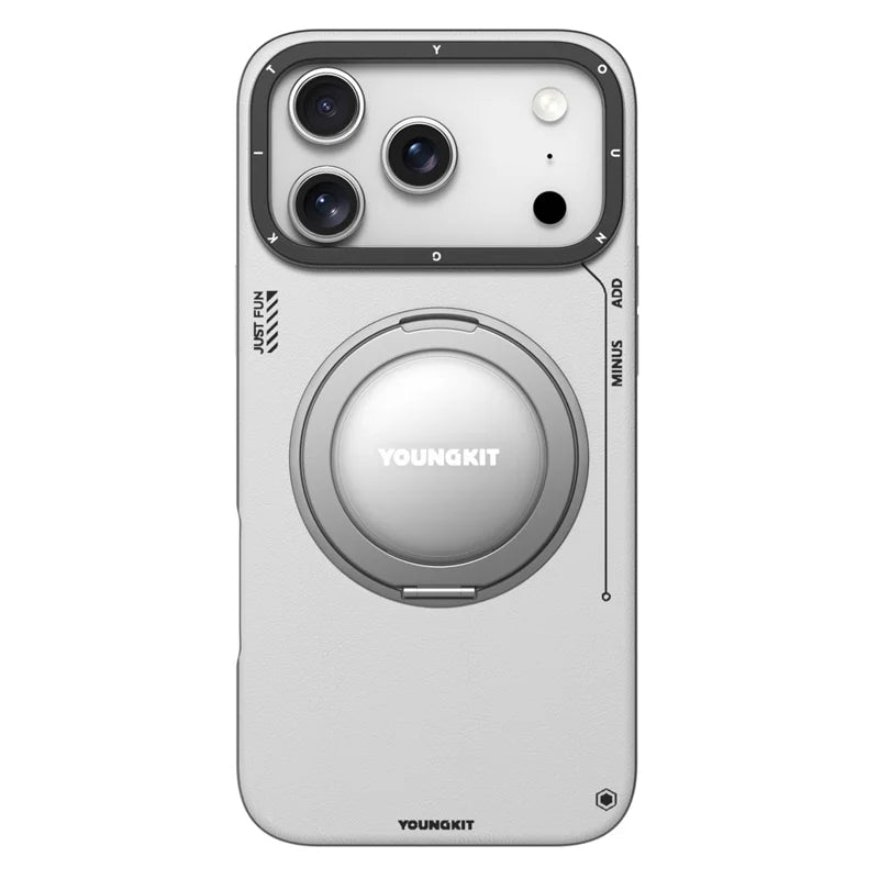 YOUNGKIT  Rotating Magsafe Stand  Shockproof TPU + PU Leather Phone Back Cover for iPhone 17 ProMax - GREY