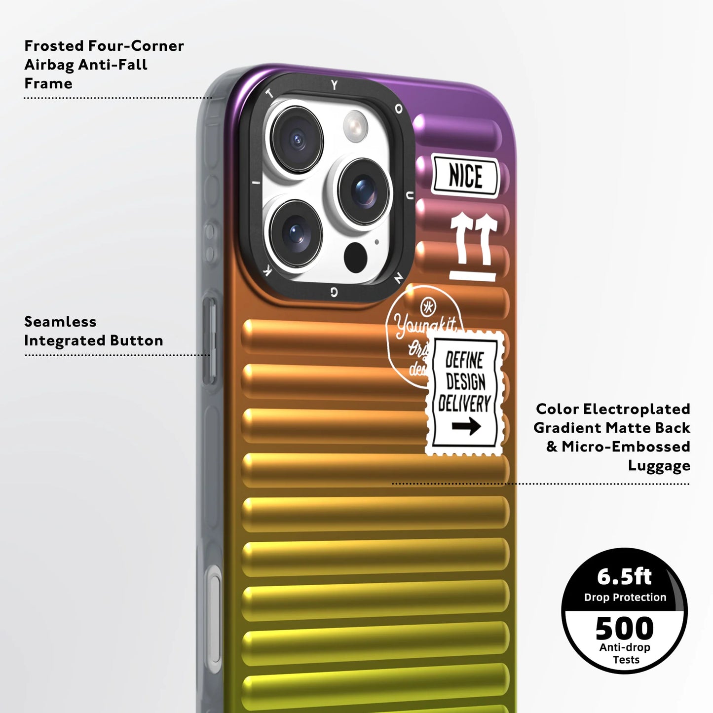 YOUNGKIT Aurora Luggage Series True Colour Case for iPhone 16 Pro Max (Sunset Red Glow)