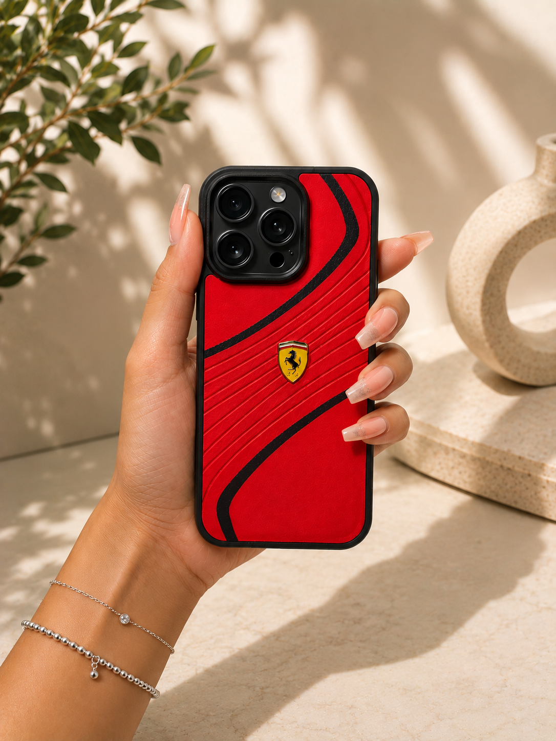 Car Logo Leather Case for iPhone 15 pro Max (Red)