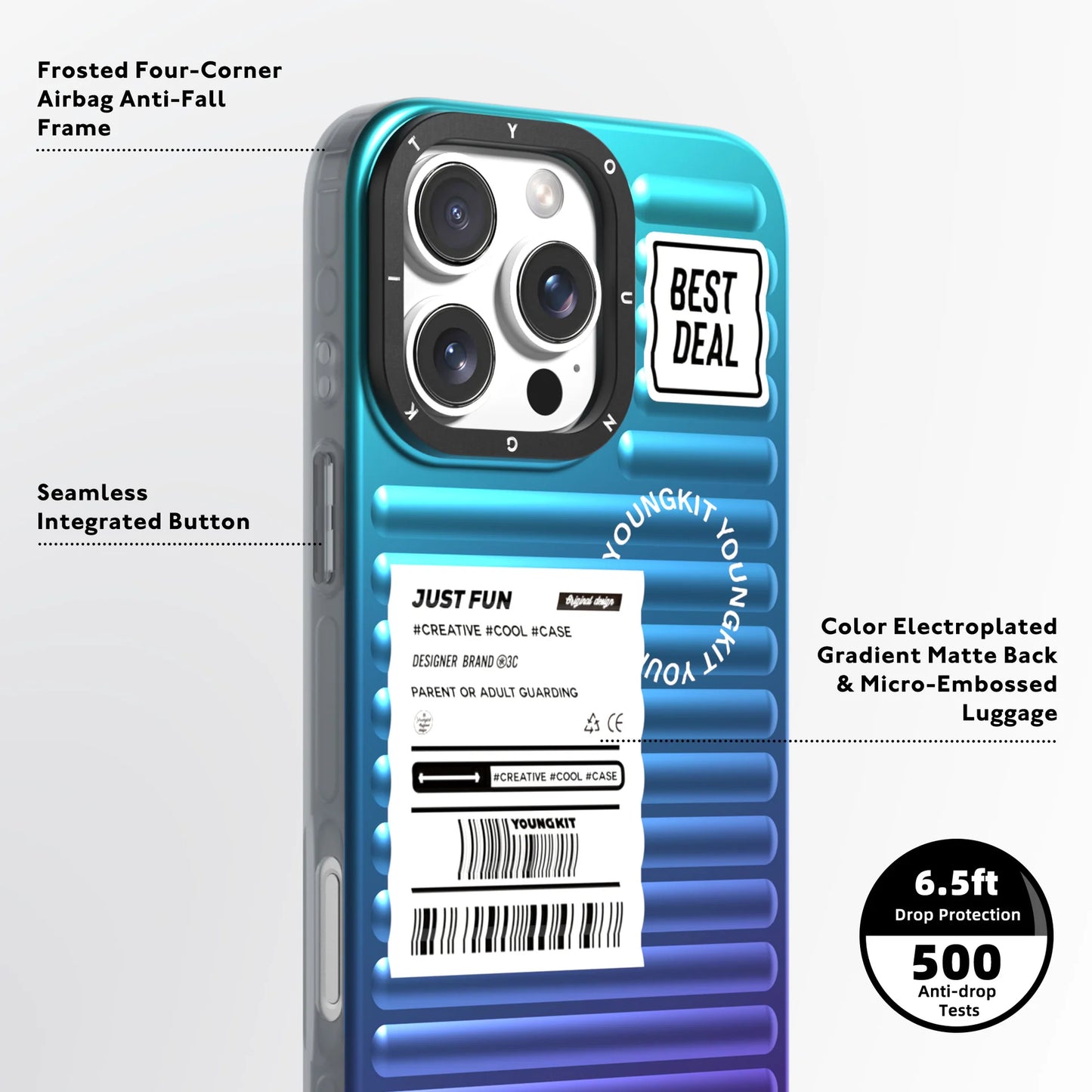 YOUNGKIT Aurora Luggage Series True Colour Case for iPhone 16 Pro Max (Ultramarine Blue Fantasy)