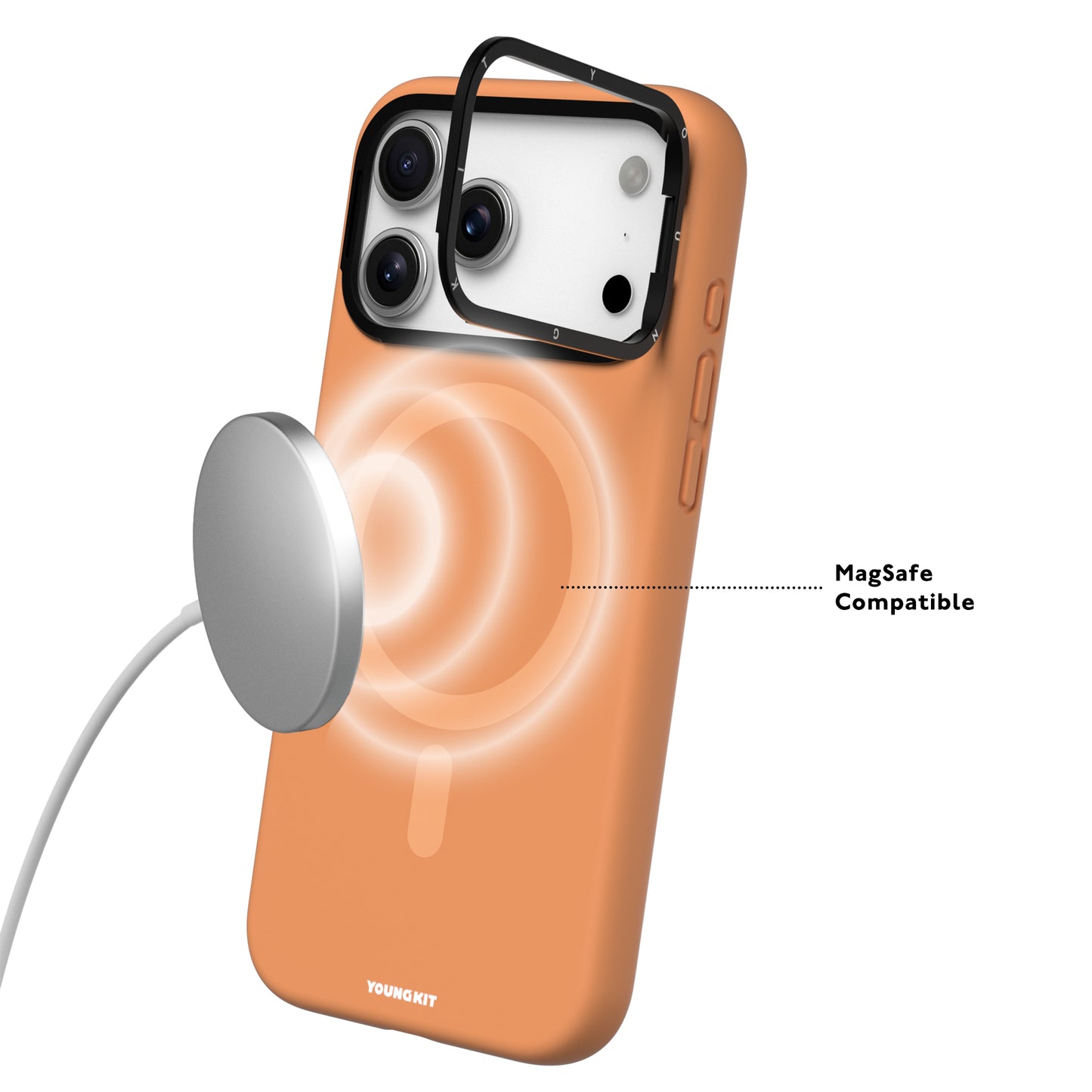 iPhone 17 Pro Max Case | YOUNGKIT Gel Creme Liquid Silicon Camera Stand Series (ORANGE)