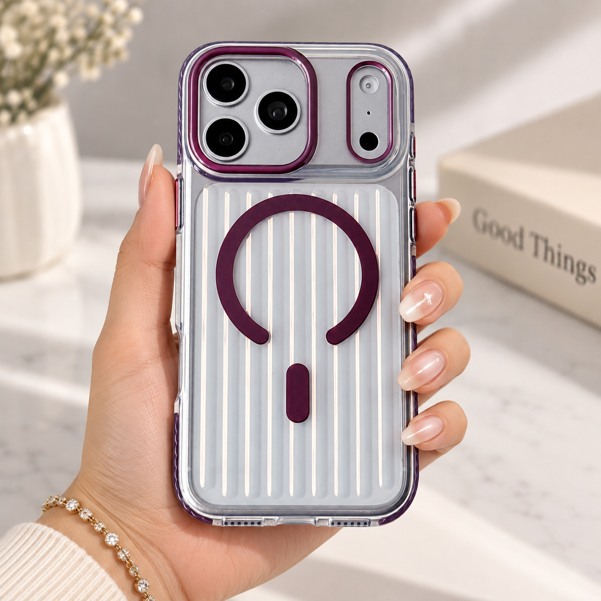 Glossy Aurora Reflection MagSafe Case For iPhone 17 Pro Max / 18 Pro Max (Burgundy)