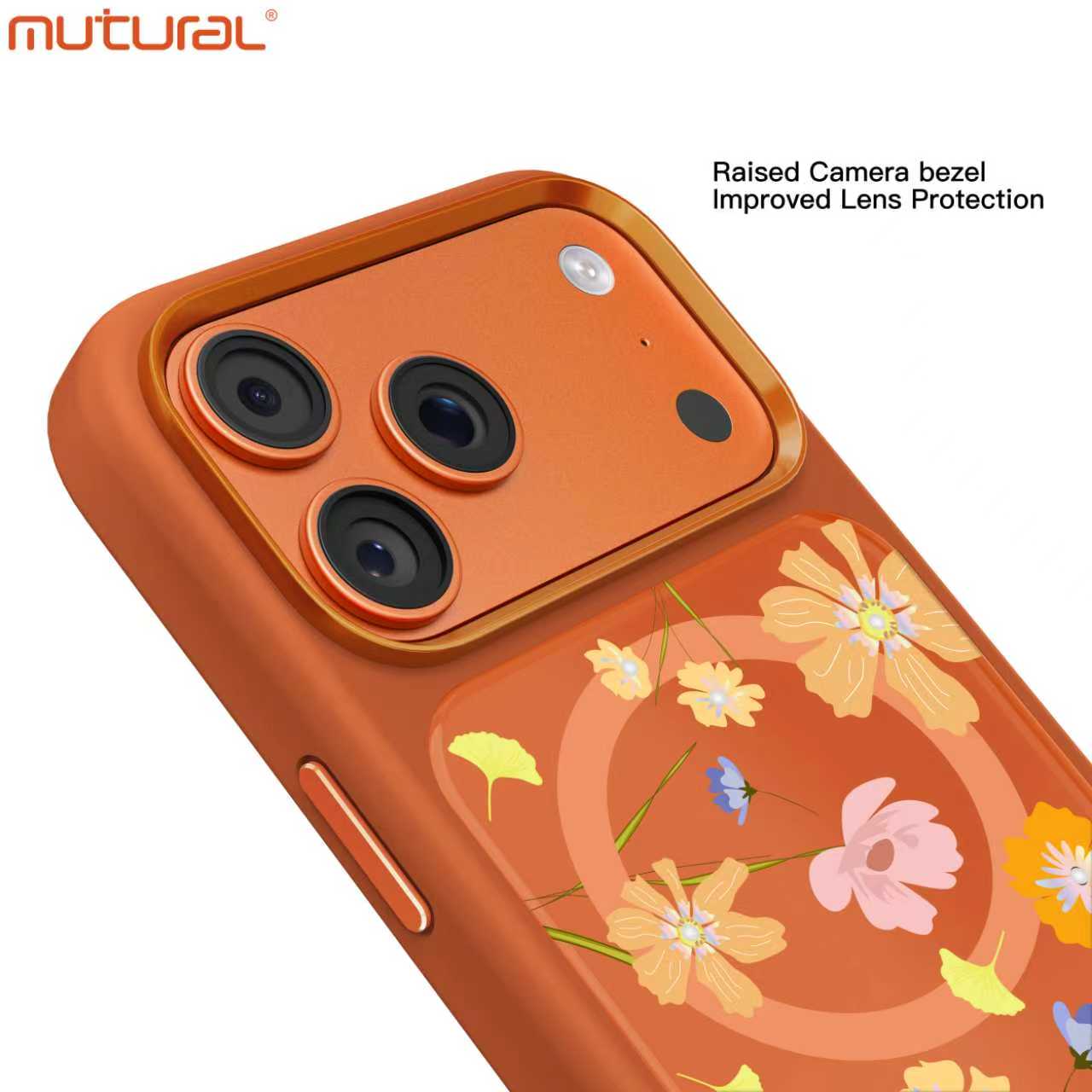Silicon Protective Magsafe Floral Design Case for iPhone 17 Pro (Orange)