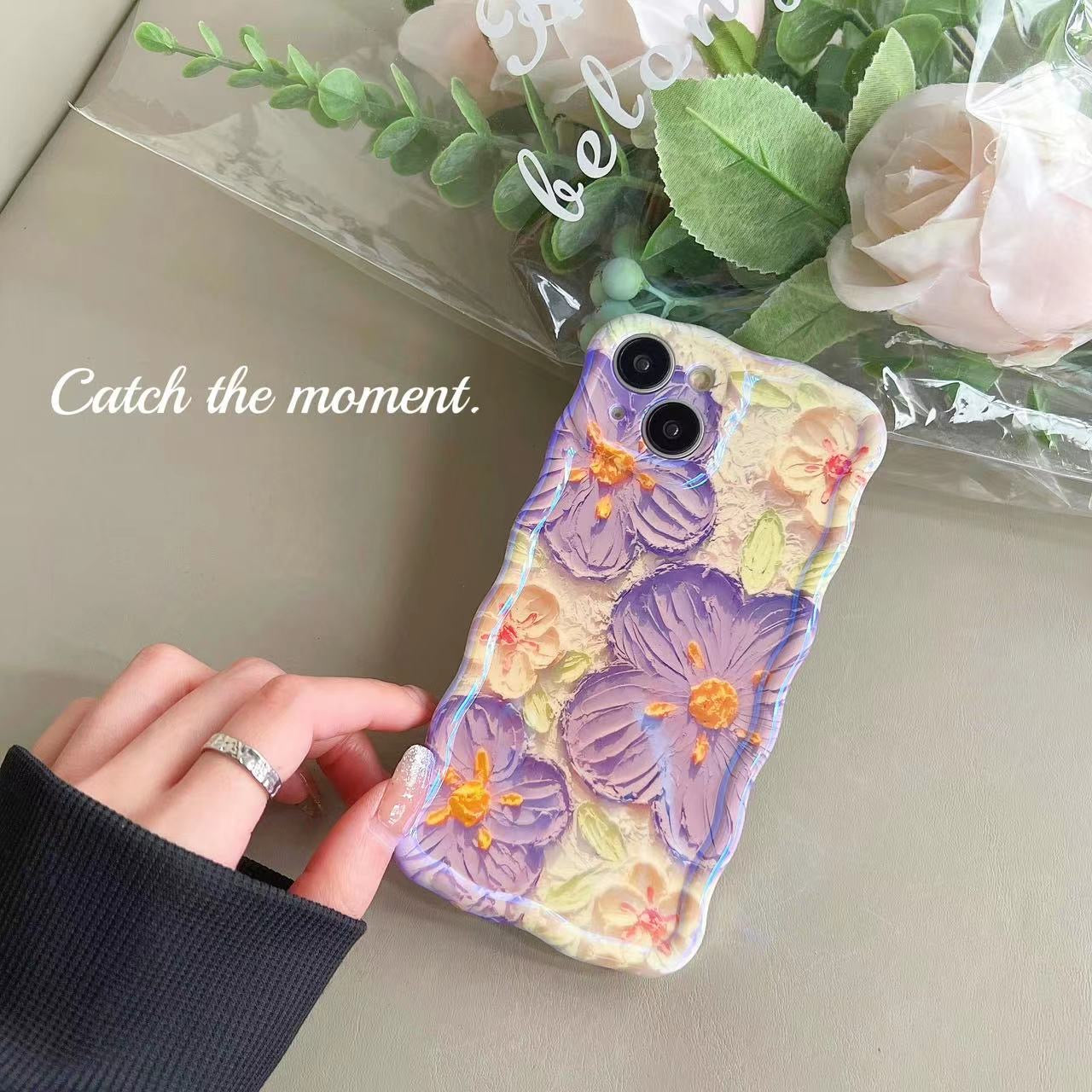 Electroplated Bluray Floral Designer Case for iPhone 15 Pro Max (Light Purple)