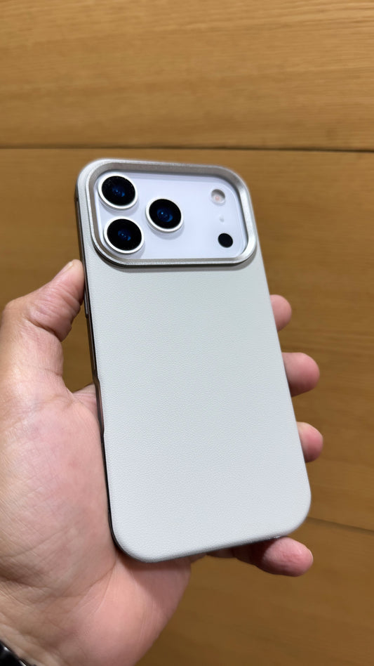 PU Leather Finish Metal Alloy Bumper Case for iPhone 17 Pro Max (SLATE GREY)