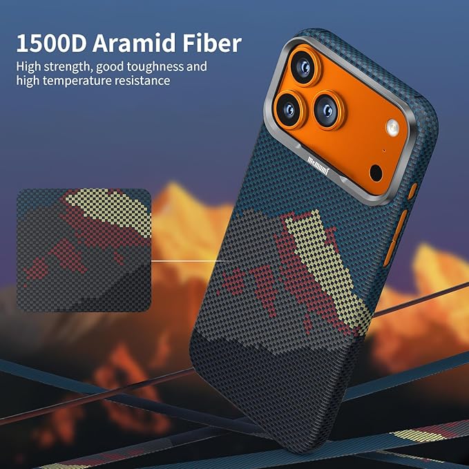 Memumi Ultra-Thin Aramid Fibre Magnetic Case Compatible with Mag-Safe, Military-Grade Drop Protection, Slim & Durable Protective Cover for iPhone 17 Pro (Mountain)