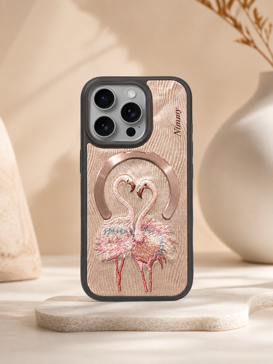 Nimmy Pink Flamingo Embrioded Case For iPhone 15 Pro (Light Pink)