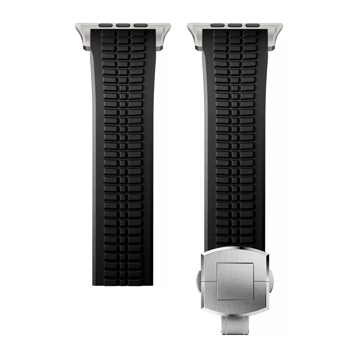 Quickfit Easy to Go Silicon Band with Natural Titanium Buckle & Connectors for Apple iWatch 44/45/46 & 49mm (Black)