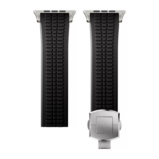 Quickfit Easy to Go Silicon Band with Natural Titanium Buckle & Connectors for Apple iWatch 44/45/46 & 49mm (Black)
