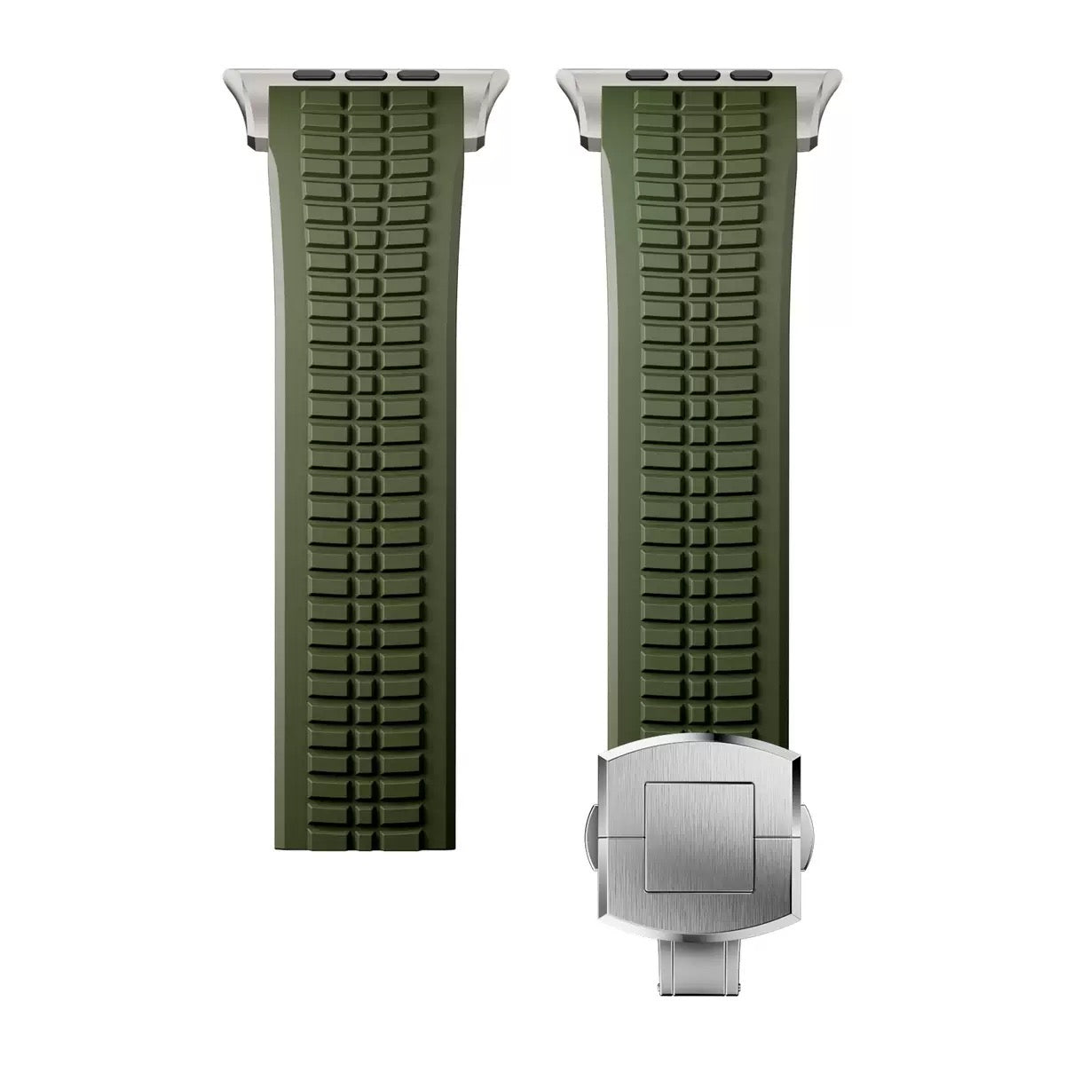 Quickfit Easy to Go Silicon Band with Natural Titanium Buckle & Connectors for Apple iWatch 44/45/46 & 49mm (Green)